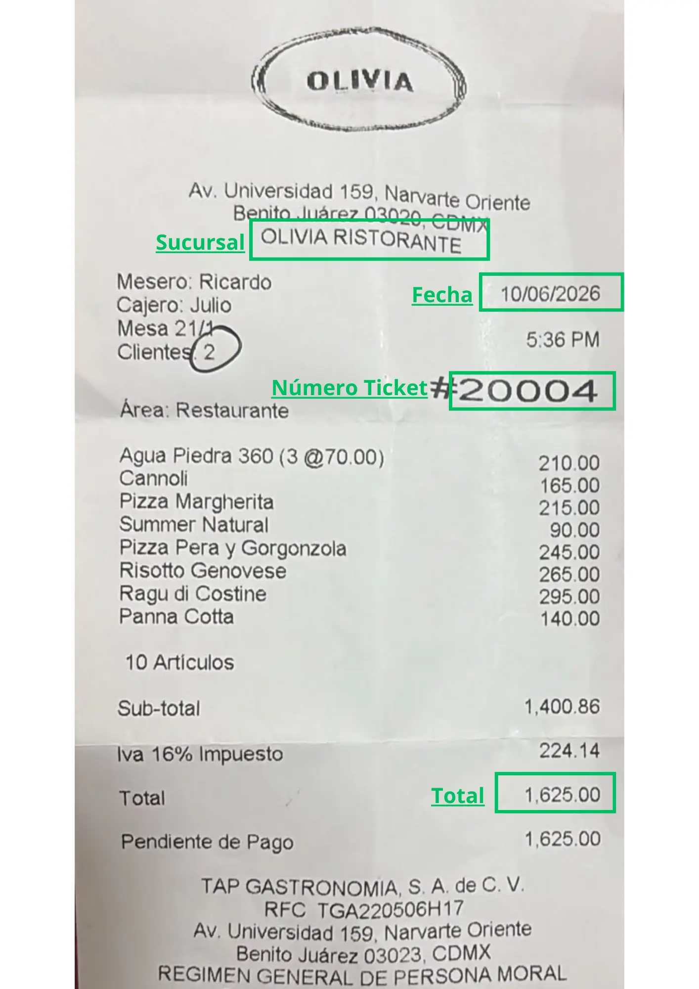 Ejemplo de Ticket